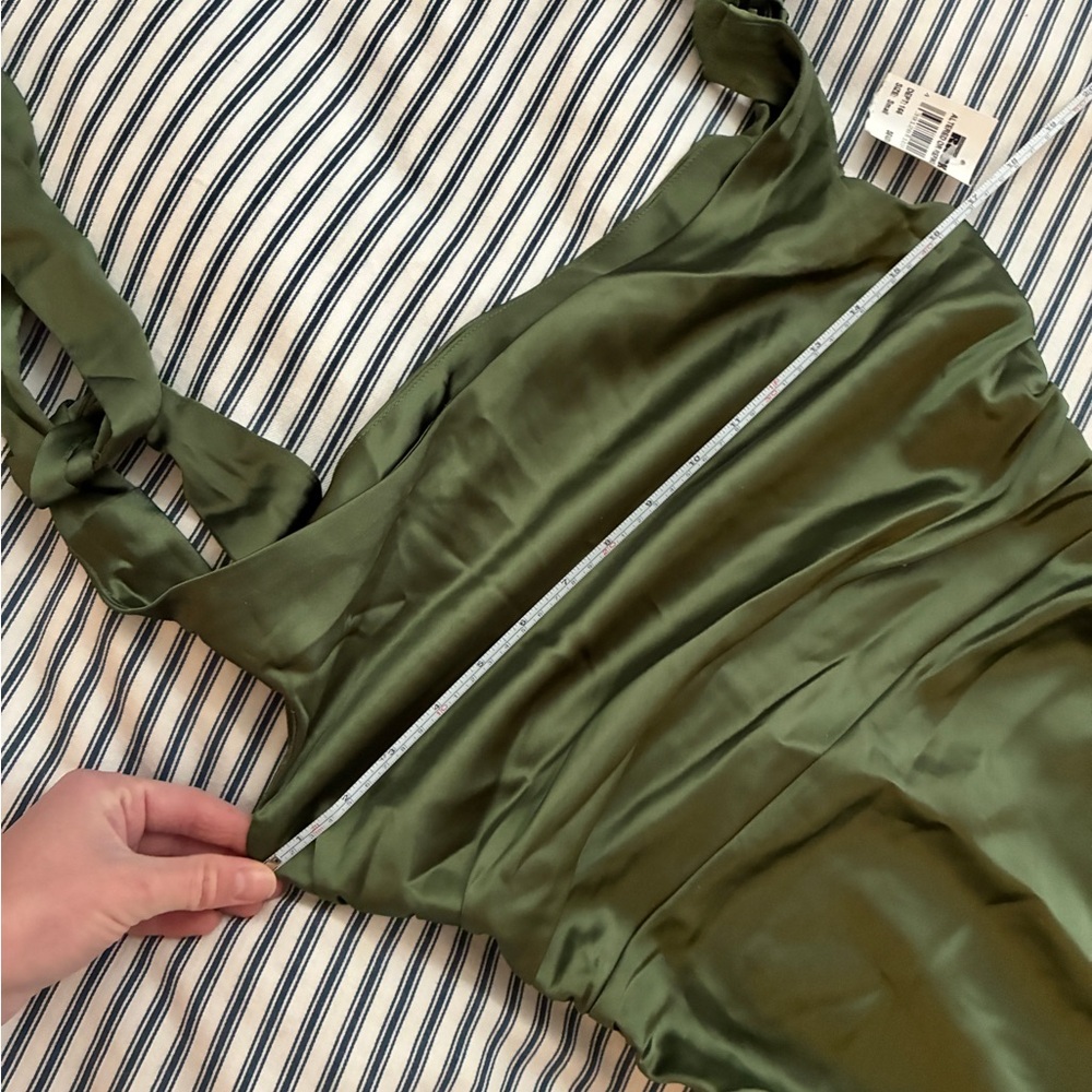 Petal & Pup Olive One-Shoulder Satin Evening Dress - Picture 11 of 16